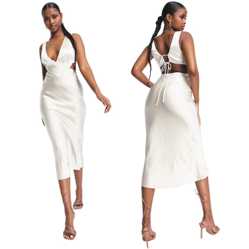New Womens Dress Satin Cutout Midi Dress Parallel Lines Brand Size S